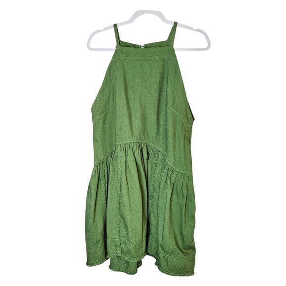 Pilcro Anthropologie Kayla Flounce Green Denim Drop Waist Mini Dress Sz M - Picture 5 of 13